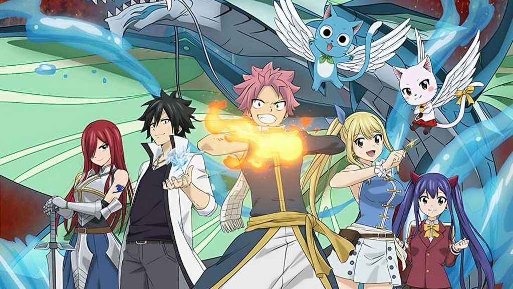Key visual oficial de Fairy Tail: 100 Years Quest con los protagonistas del gremio