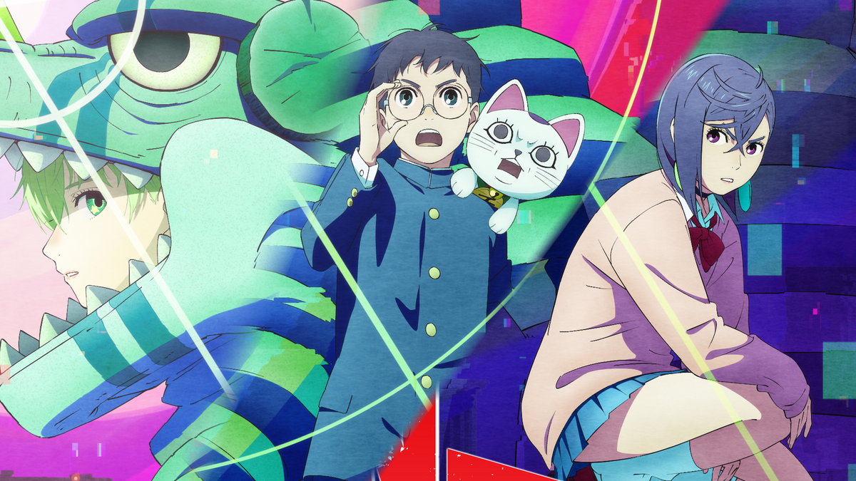 Key visual de la temporada 3 de Dandadan con Okarun, Momo y la chica del traje kaiju