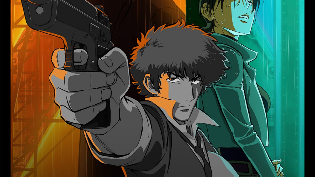 Cartel del 25 aniversario de Cowboy Bebop con Spike Spiegel y la tripulación
