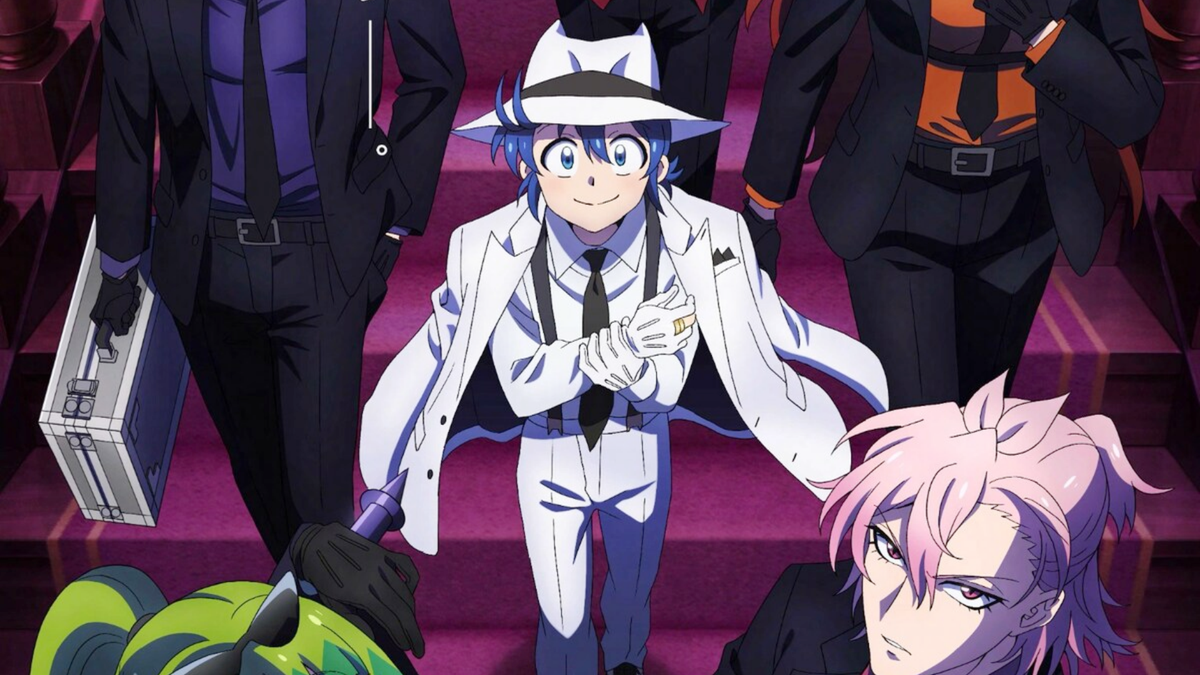Visual principal de Welcome to Demon School! Iruma-kun: IruMafia Edition con Iruma y su grupo